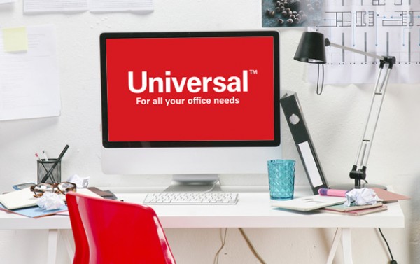 Universal logo on a computer monitor.