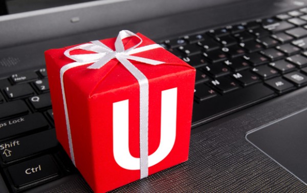 A Universal branded wrapped up present.